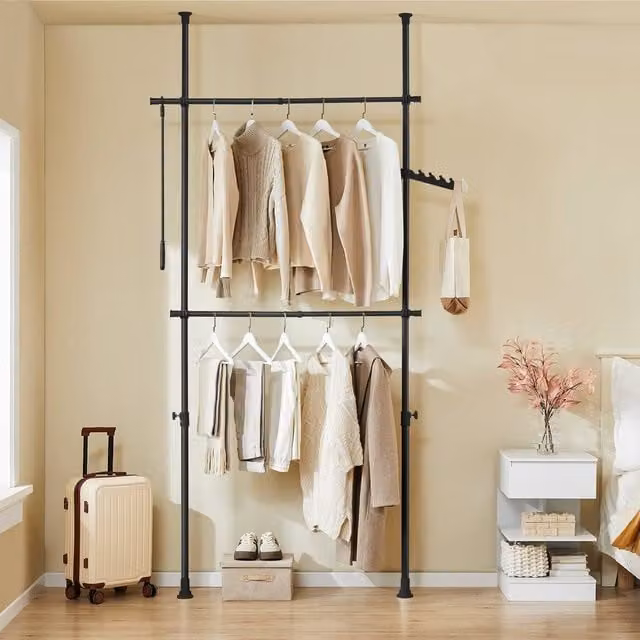 SoBuy Adjustable Floor Coat Rack and Clothes Rail in Matt Black