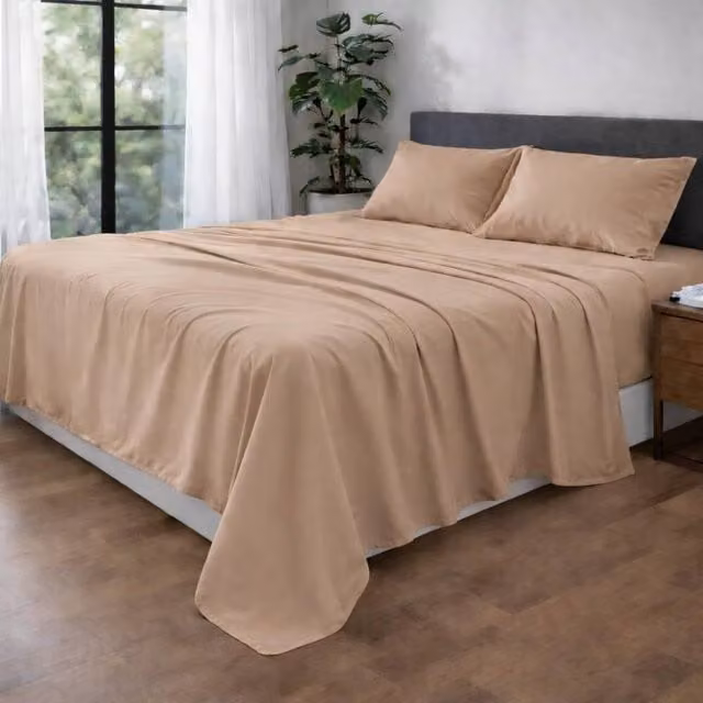 Homes-Linen Ultra Soft Microfibre Flat Sheet in Beige, Double, W: 140 cm, L: 200 cm