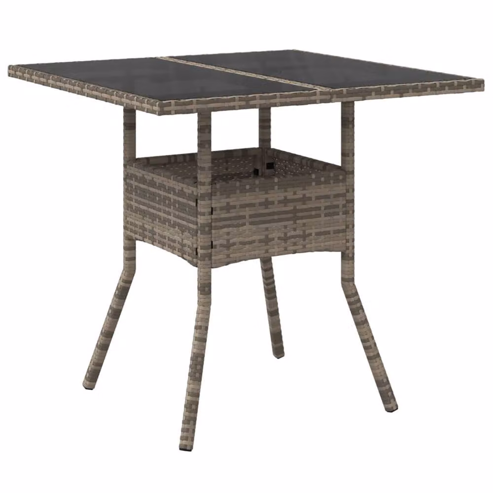 Berkfield Home Grey Poly Rattan Garden Table with Glass Top, W/D/H: 80 x 80 x 75 cm – 3