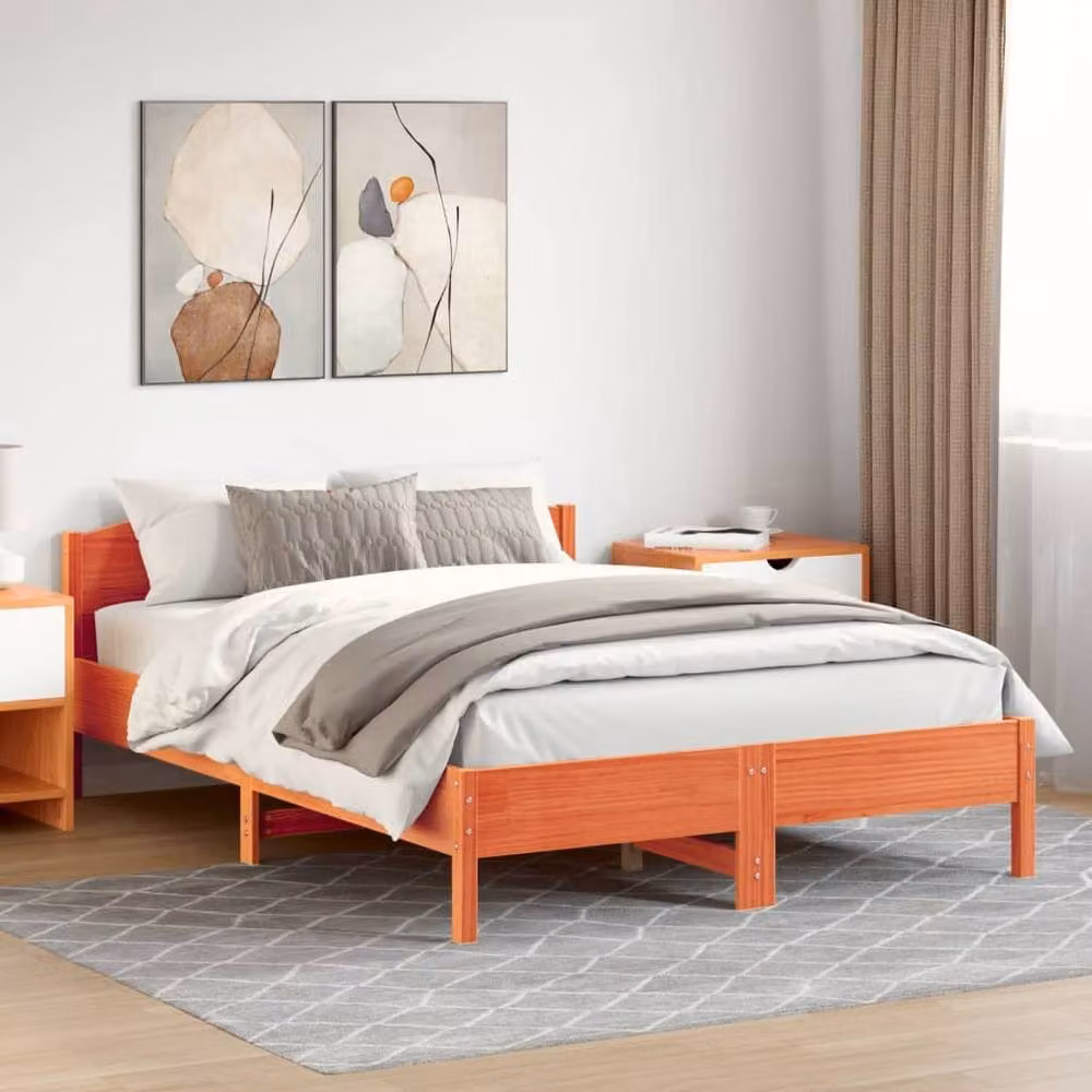 Berkfield Home Solid Wood Pine Bed Frame in Wax Brown, W/D/H: 160 x 200 cm – 2
