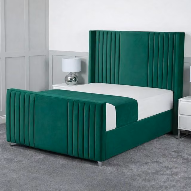 Living Comfort Bedz Emilia Green Velvet Upholstered Gas Lift Storage Bed with 48 Inch Headboard, Size: Single, W/D/H: 90 x 200 cm