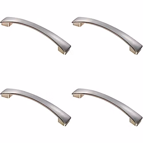 Loops 4 Pack Curved Bow Pull Handles in Brushed Silver, W: 18.3 cm, H: 2.6 cm, Fixing Centres: 16 cm