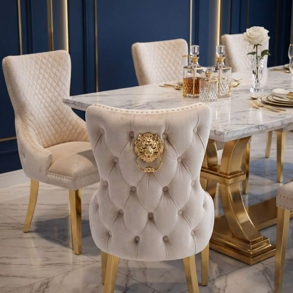 Home Luxe Interior Set of 2 Mink Victoria Dining Chairs in Beige Velvet with Gold Metal Legs – 4