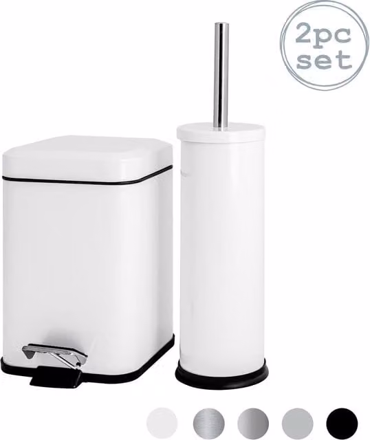 Harbour Housewares White Stainless Steel Pedal Bin and Toilet Brush Set with Removable Inner Bucket