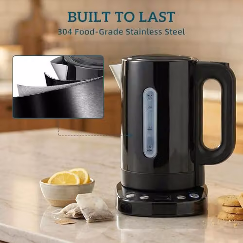 HOMCOM Variable Temperature Electric Kettle, 1.7L, 3kW, Black with Stainless Steel and Limescale Filter – 9