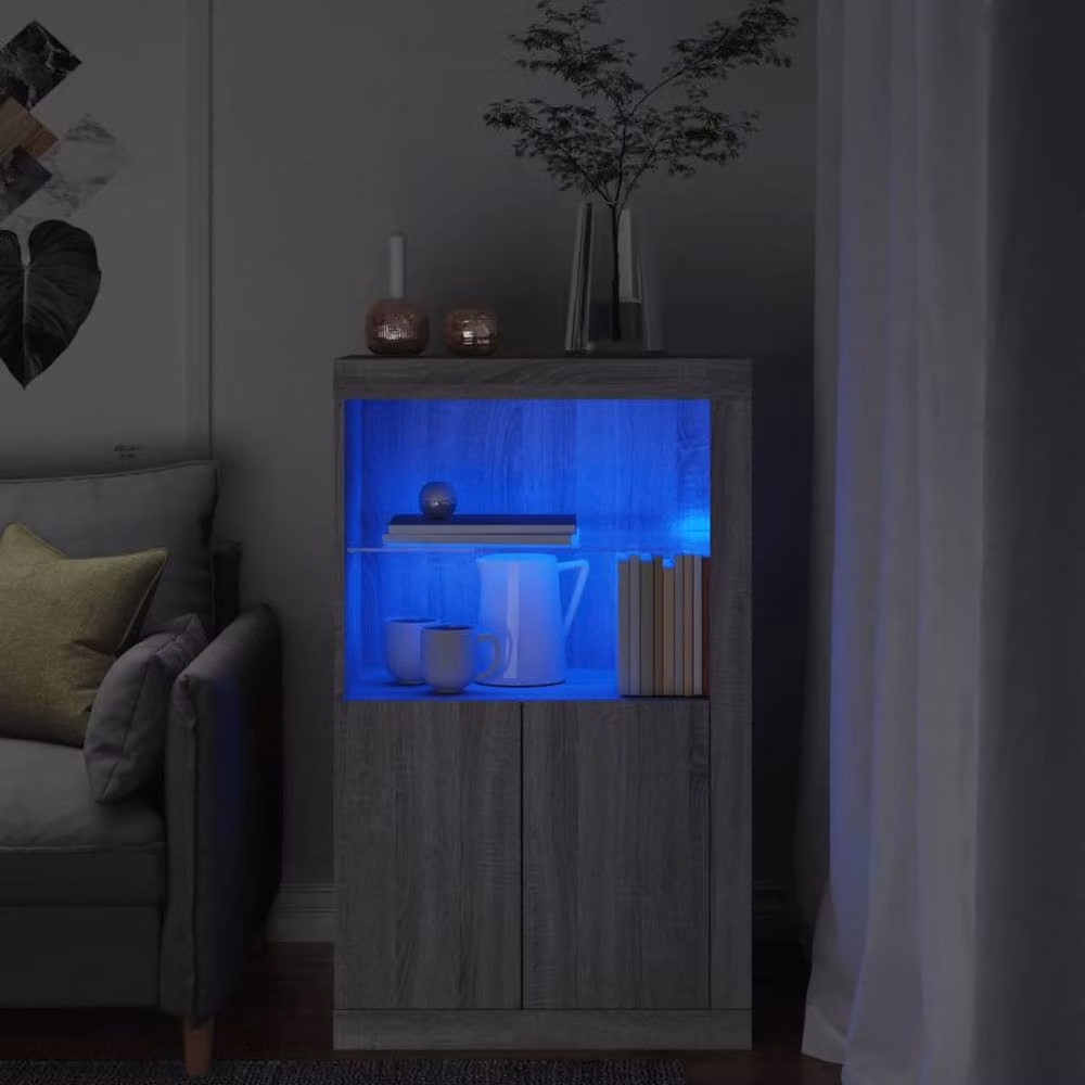 Berkfield Home Modern Side Cabinet with Integrated LED Lights and Glass Doors in Grey Sonoma Engineered Wood, W/D/H: 100 x 37 x 60.5 cm – 2