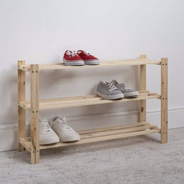 Noa and Nani Classic 3 Tier Freestanding Pine Shoe Rack in Brown