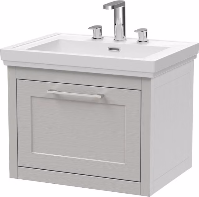Balterley Wall Hung 1 Drawer Vanity Unit and 3TH Fireclay Basin, Grey, W: 60 cm, D: 45 cm, H: 45 cm – 1