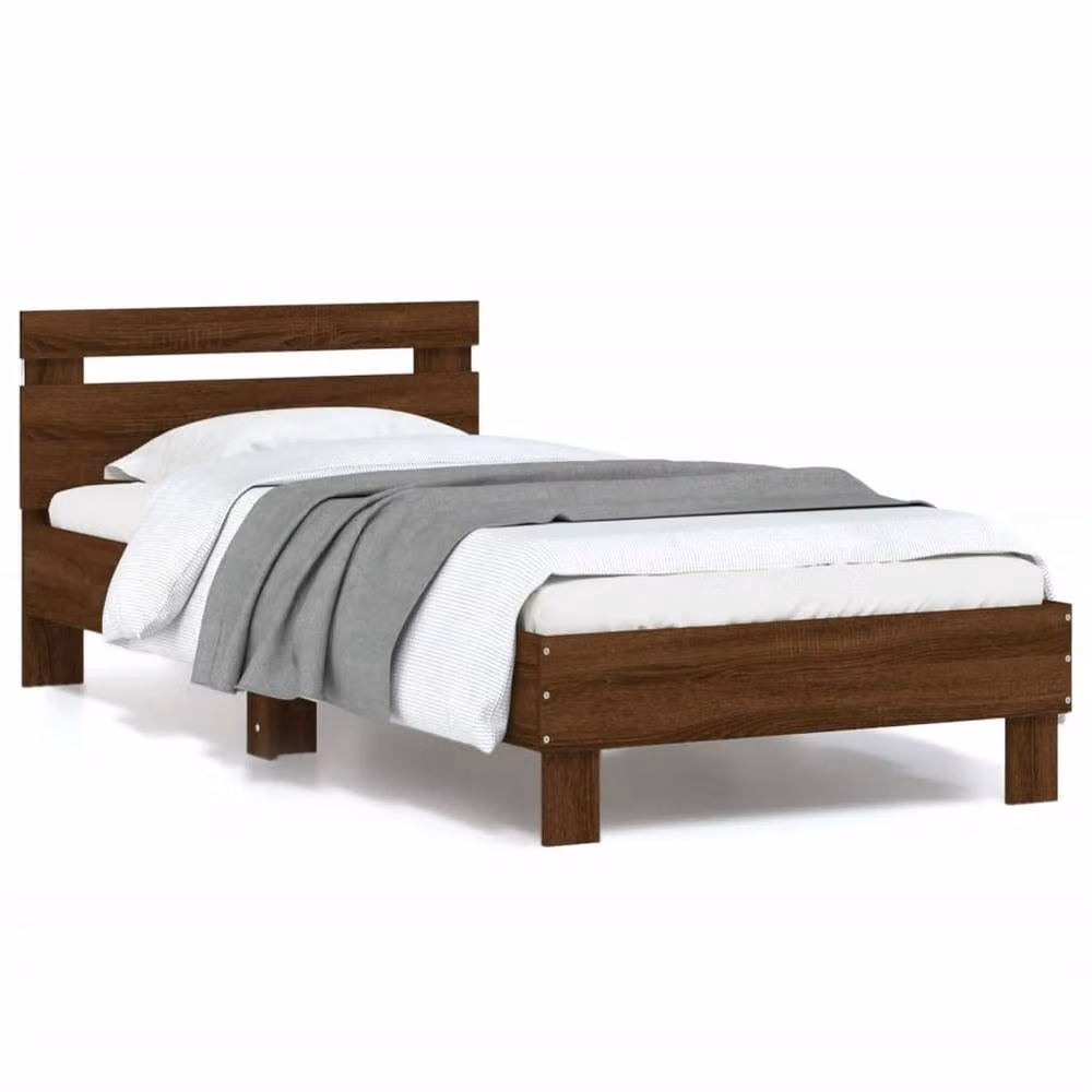 Berkfield Home Single Bed Frame in Brown Oak with LED Under-Bed Lighting and USB Charging Port, W/D/H: 90 x 190 cm – 2