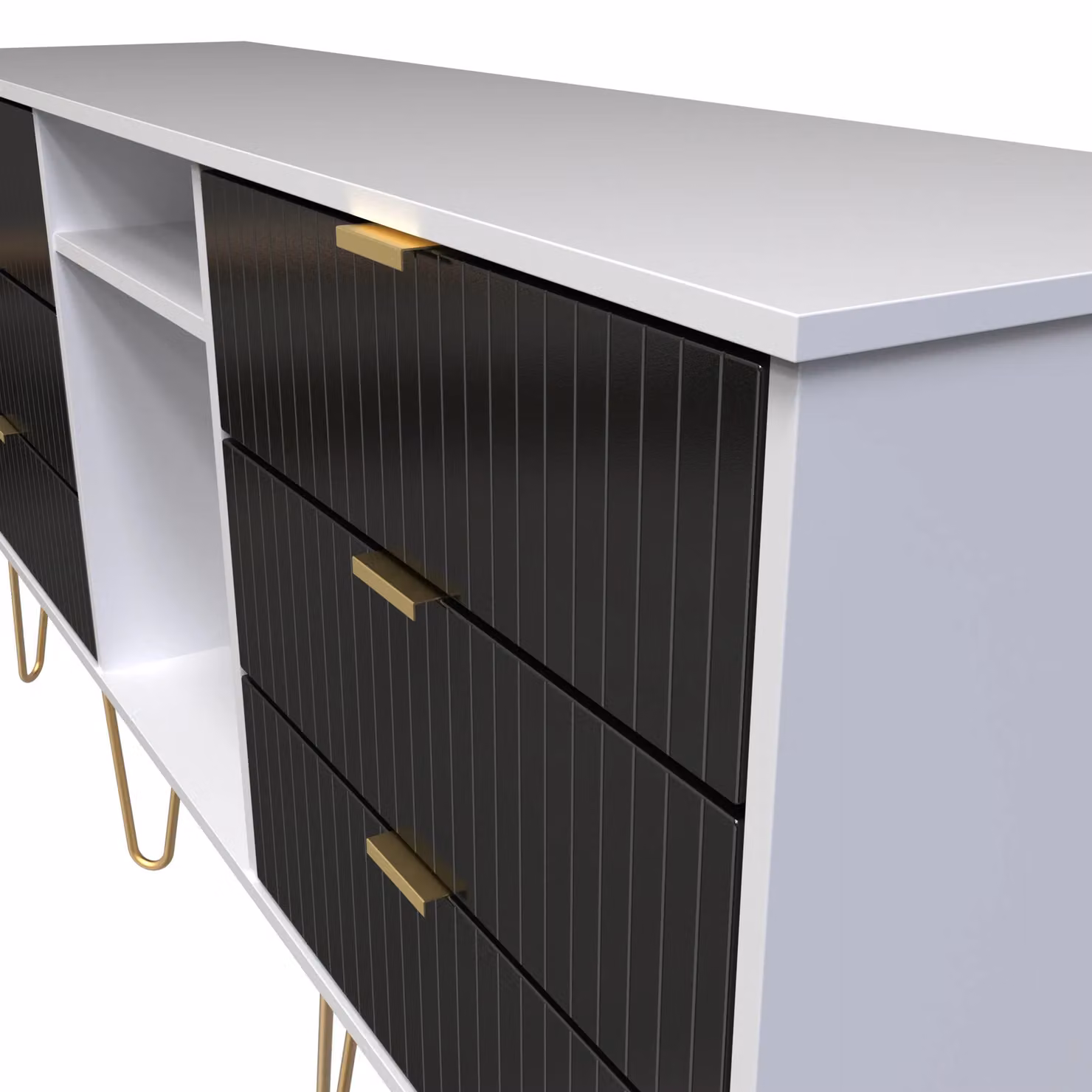 2 U Bexley 6 Drawer Sideboard in True Black with Gold Accents, Ready Assembled – 3