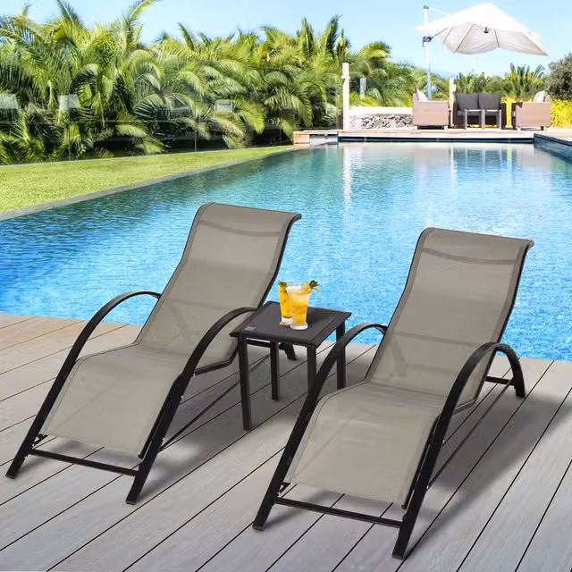 Outsunny 3 Piece Modern Lounge Chair Set in Grey and Black