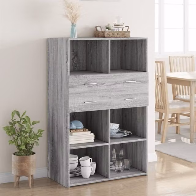 Berkfield Home Grey Sonoma Highboard in Engineered Wood, W/D/H: 80 x 42.5 x 124 cm – 1