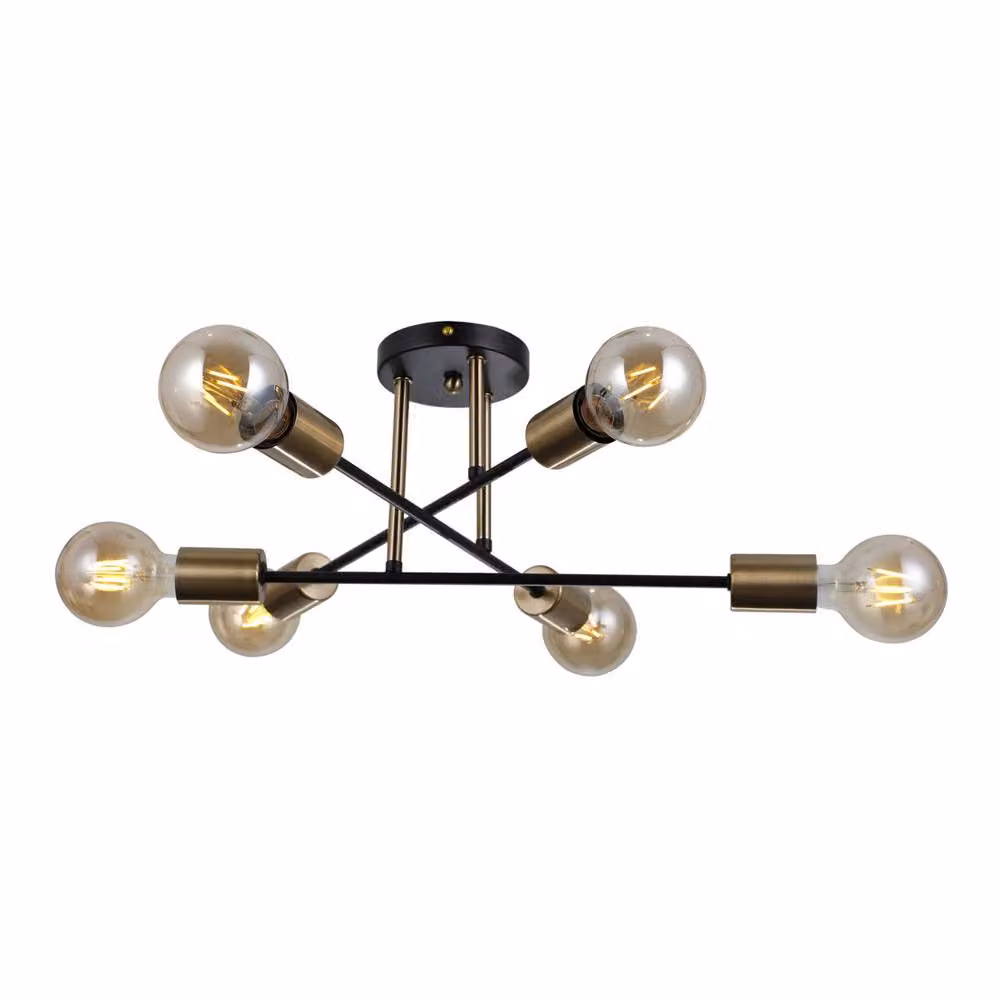 Netlighting Formio Multi Arm Semi Flush Ceiling Lamp in Matt Black and Gold Brass with 6 x E27 Sockets – 2