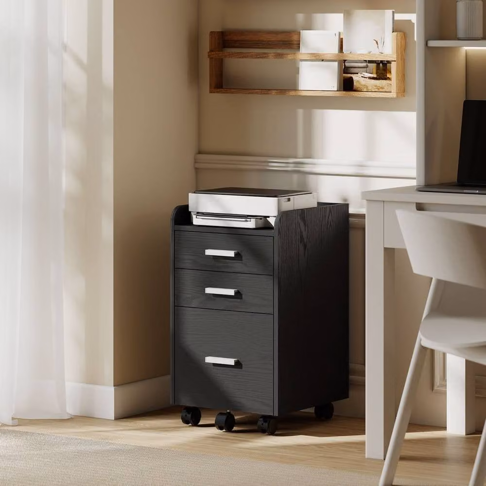 STILVORA 3 Drawer Filing Cabinet with Castors, Black – 2