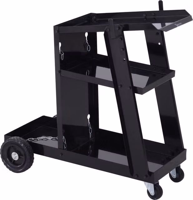 DURHAND Black Steel Welding Trolley Cart with Gas Bottle Storage and Wheels