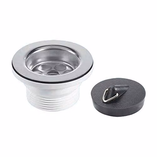 McAlpine Centre Pin Bath Waste with 70mm Stainless Steel Flange and Black PVC Plug BSW9P