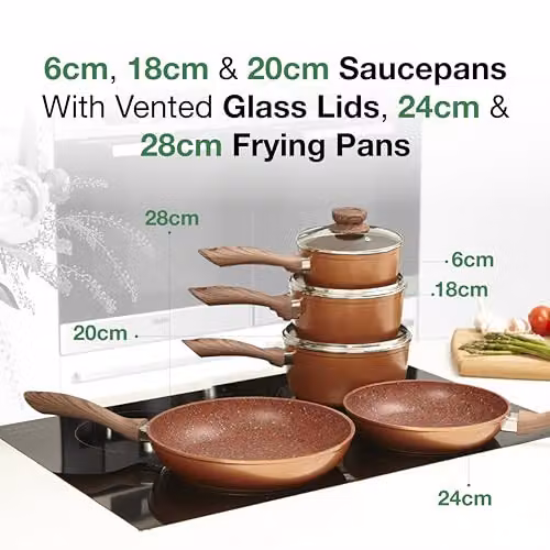 JML 6 Piece Non Stick Copper Stone Saucepan and Frying Pan Set with Lids – 3