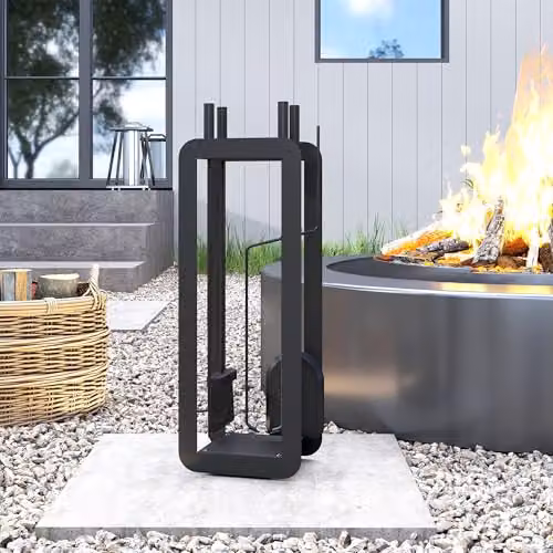 Outsunny 5 Piece Metal Fireplace Companion Set with Brush Stand in Black – 6