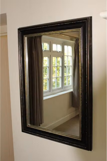 Benjamin Tate Design LTD Roma Modern Rectangular Wood Framed Wall Mounted Accent Mirror in Black, Width: 93 cm