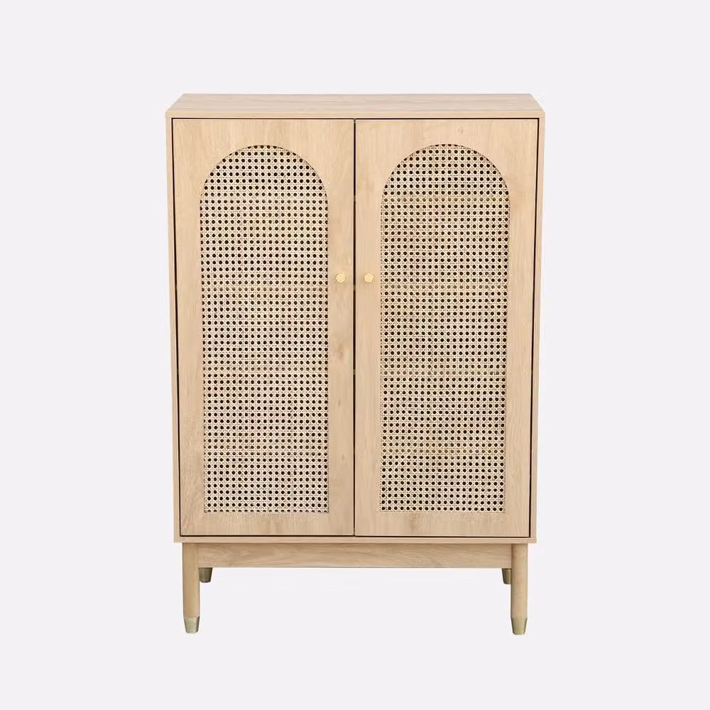 sweeek 2-Door Rattan Shoe Storage Cabinet and Buffet in Brown and Gold, W/D/H: 78 x 28.04 x 114 cm – 2