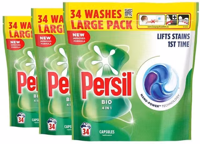 Persil Bio laundry capsules fast-dissolving washing pods, 102 washes, 3 pack