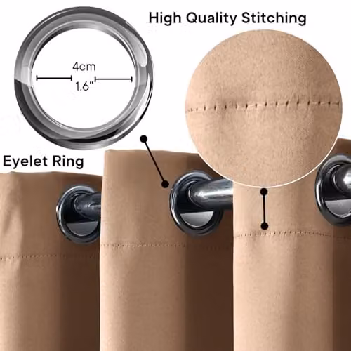 OHS Pair of Beige Thermal Blackout Eyelet Curtains, Width: 167 cm, Drop: 228 cm – 5