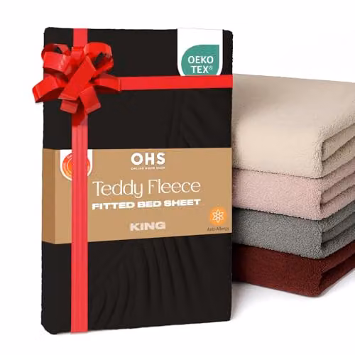 Brentfords Teddy Fleece Thermal Fitted Sheet, Black, W/D/H: 180 x 152 x 25 cm – 1