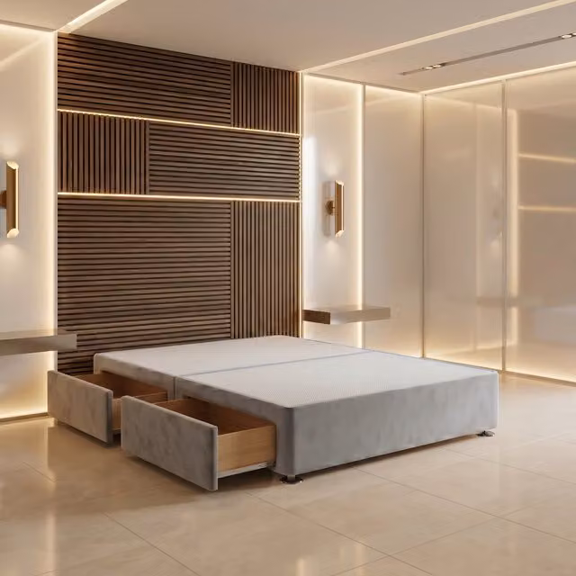 Somnior Beds Ltd Silver Plush Velvet Divan Bed Base with Drawers, W/D/H: 140 x 200 x 30.5 cm
