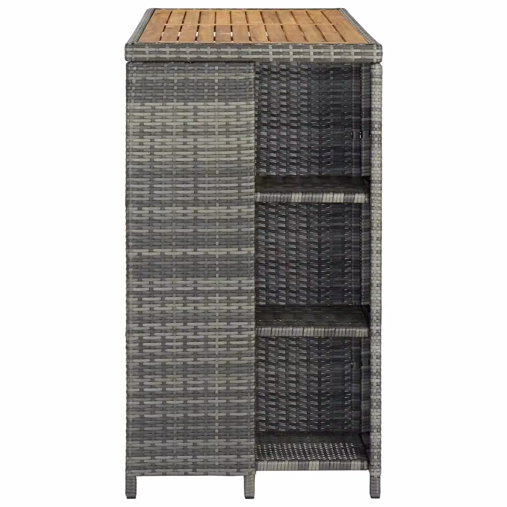 Berkfield Home Grey Poly Rattan Bar Table with Storage Rack and Acacia Wood Top, W/D/H: 120 x 60 x 110 cm – 3