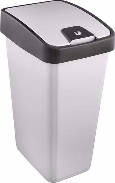 Keeeper Premium Waste Bin with Flip Lid, 45 Litre, Silver, W/D/H: 36.5 x 18 x 18 cm