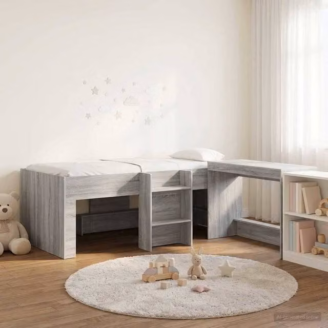 Berkfield Home Kids High Bed Frame with Desk and Stairs in Grey Sonoma
