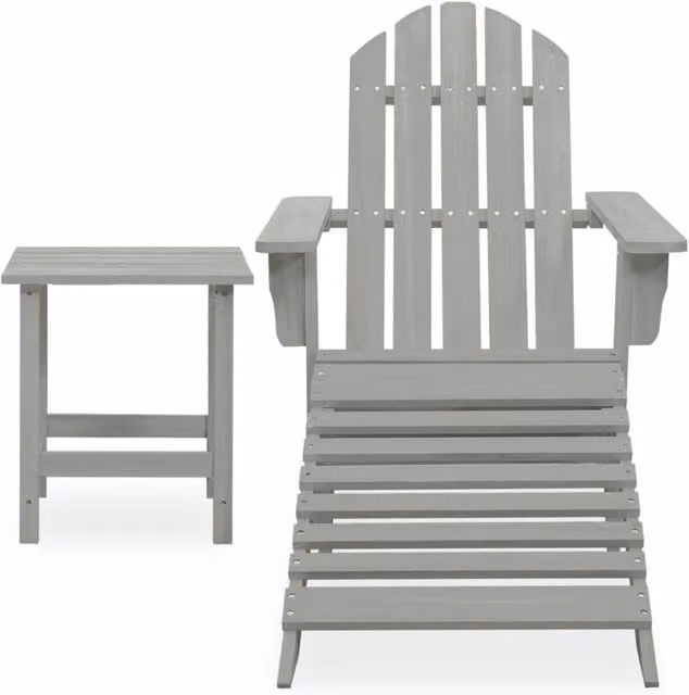 Berkfield Home Garden Adirondack Chair with Ottoman and Table in Grey Solid Fir Wood
