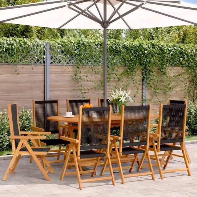 Berkfield Home Set of 8 Reclining Acacia Wood Garden Chairs in Black