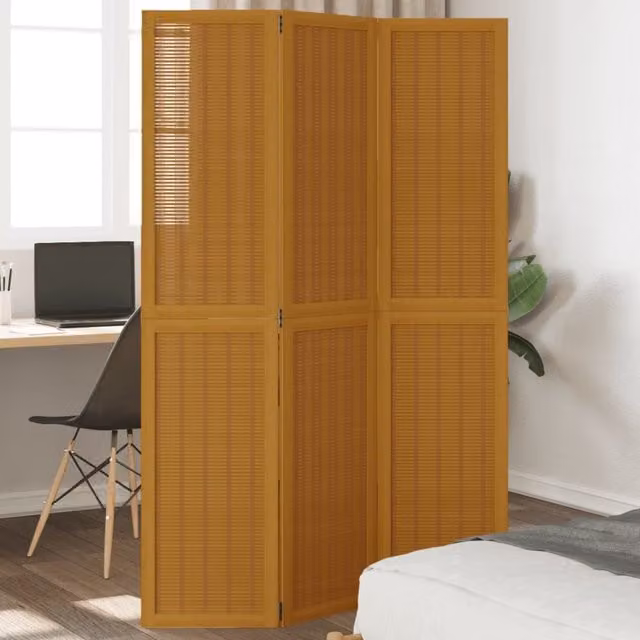 Berkfield Home 3-Panel Room Divider in Brown Solid Paulownia Wood