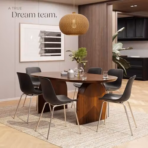 tectake Set of 6 Classic Dining Chairs with Ergonomic Plastic Seats and Chrome-Plated Steel Legs in Black – 2