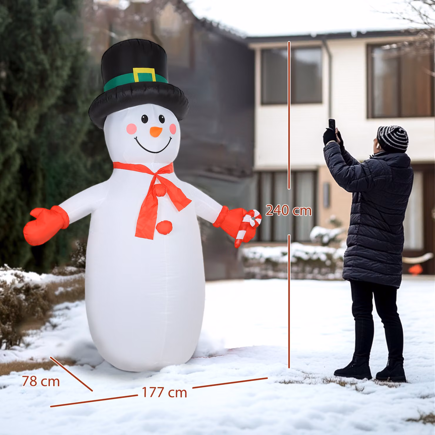 Outsunny 8ft White Inflatable Snowman Christmas Decoration with Dynamic Disco and LED Lights – 3