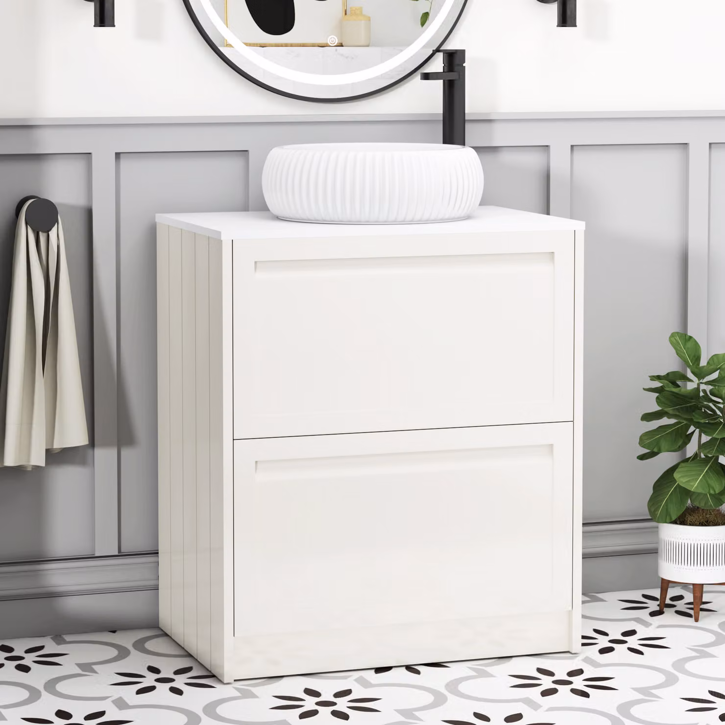 Royal Bathrooms Elmore 700mm Classic White Floor Standing Vanity Unit with 2 Drawers and Milan Basin