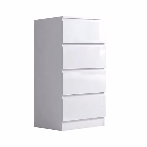 FWStyle White Gloss 4 Drawer Chest of Drawers H 99 cm x W 40 cm x D 40 cm