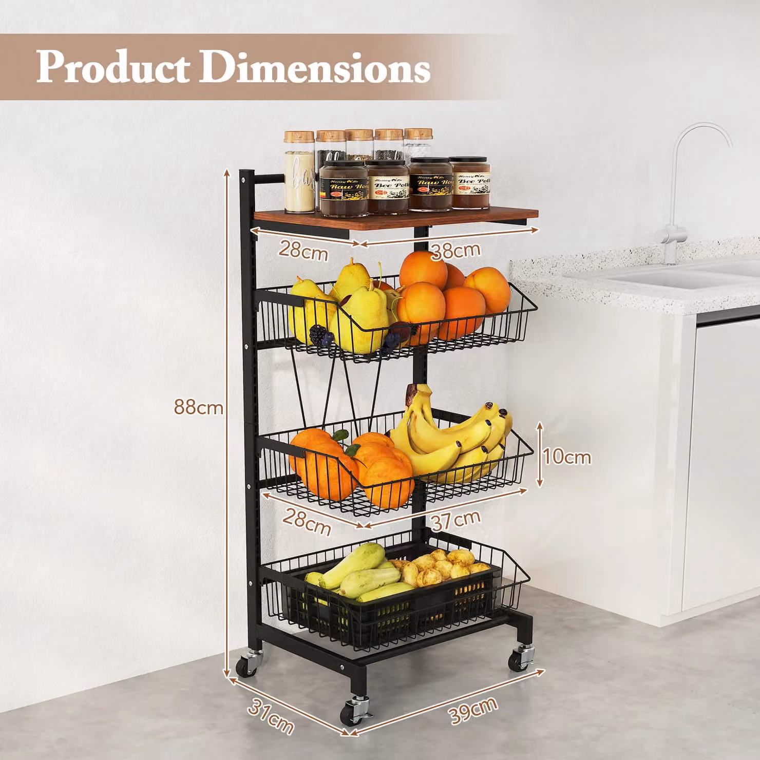 Costway Black Kitchen Storage Cart on Wheels with Adjustable Shelves – 2