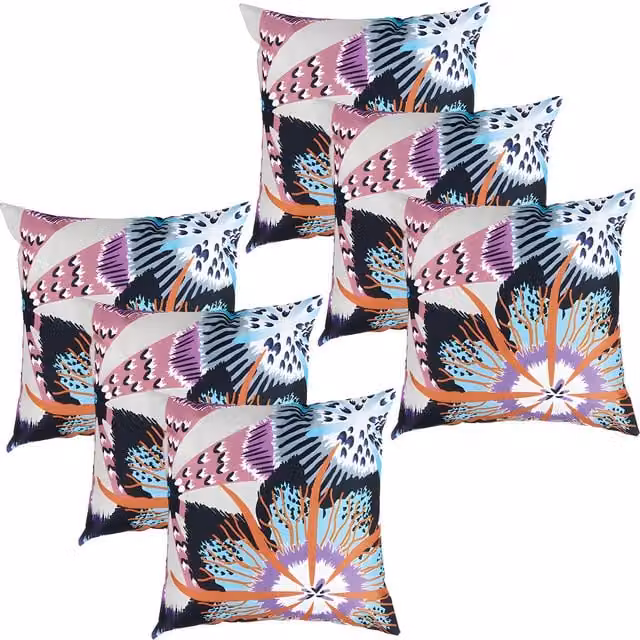 Gardenista Set of 6 Floral Printed Outdoor Scatter Cushions in Lilac, Purple, Beige and Multicolour