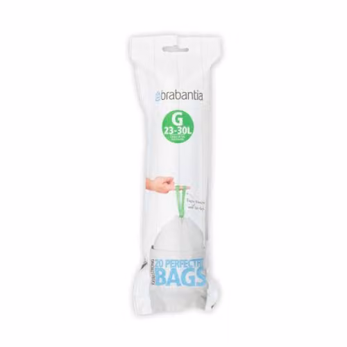 Brabantia PerfectFit Bin Liners Size G, 23-30 Litre, White and Transparent, 40 Bags (2 x Rolls of 20)