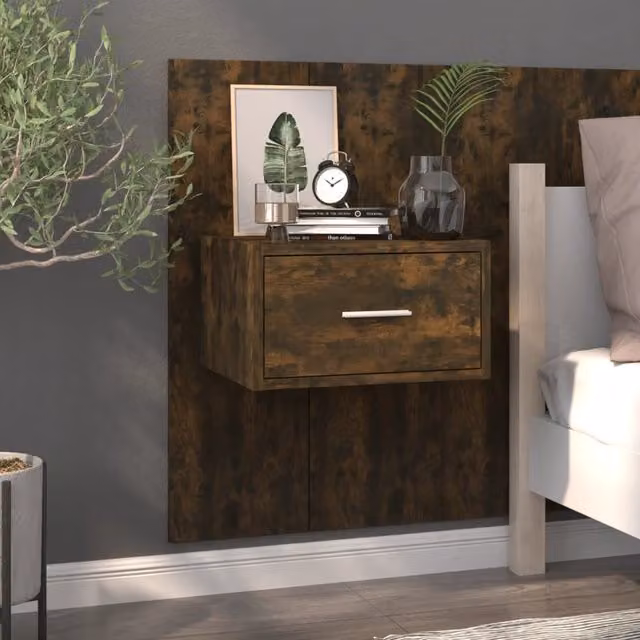Berkfield Home Wall-mounted Bedside Cabinet in Smoked Oak Brown