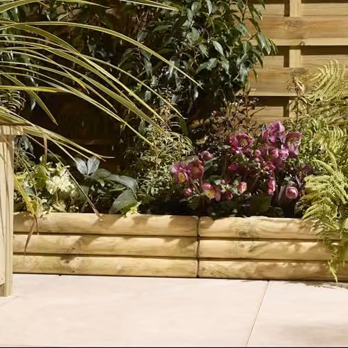 Rowlinson Horizontal Log Edging, Pack of 4, Brown Wood, L100 x W6 x H36 cm