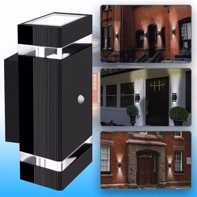 EONLION Black Aluminium Solar LED Up and Down Wall Light with Motion Sensor for Garden, Balcony and Terrace, Cool White, Height: 100 cm
