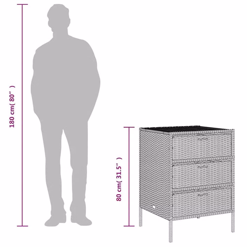 Berkfield Home Garden Storage Cabinet in Grey Poly Rattan and Steel, W: 55 cm, D: 59 cm, H: 80 cm – 7