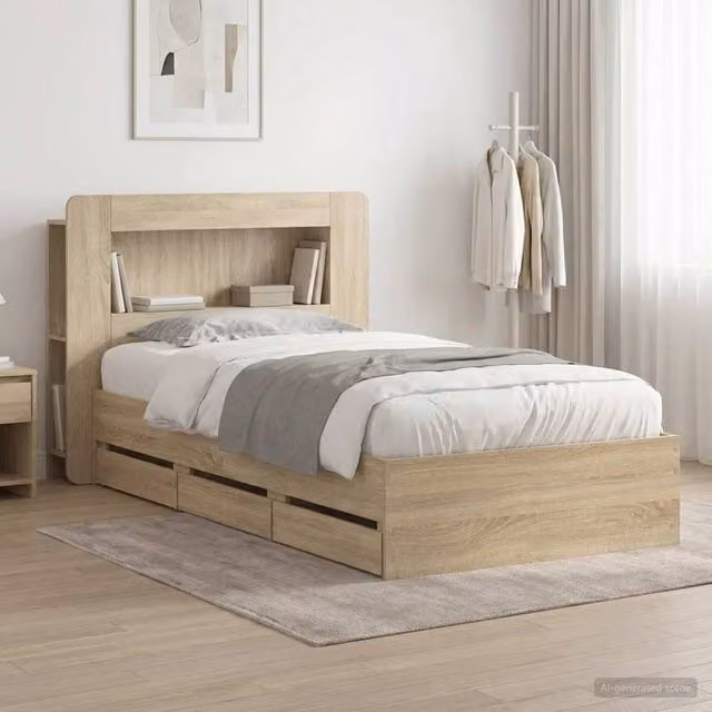 Berkfield Home Modern Bed Frame with Storage Drawers in Sonoma Oak Brown, W: 75 cm, L: 190 cm – 1
