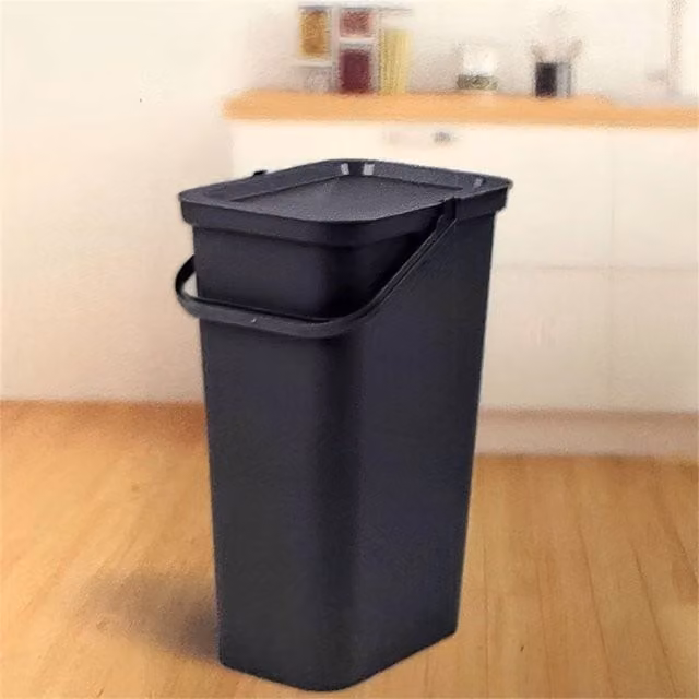 VOGREX Moda 40L Kitchen Bin with Locking Handle and Flip Lid, Black, Height: 60 cm
