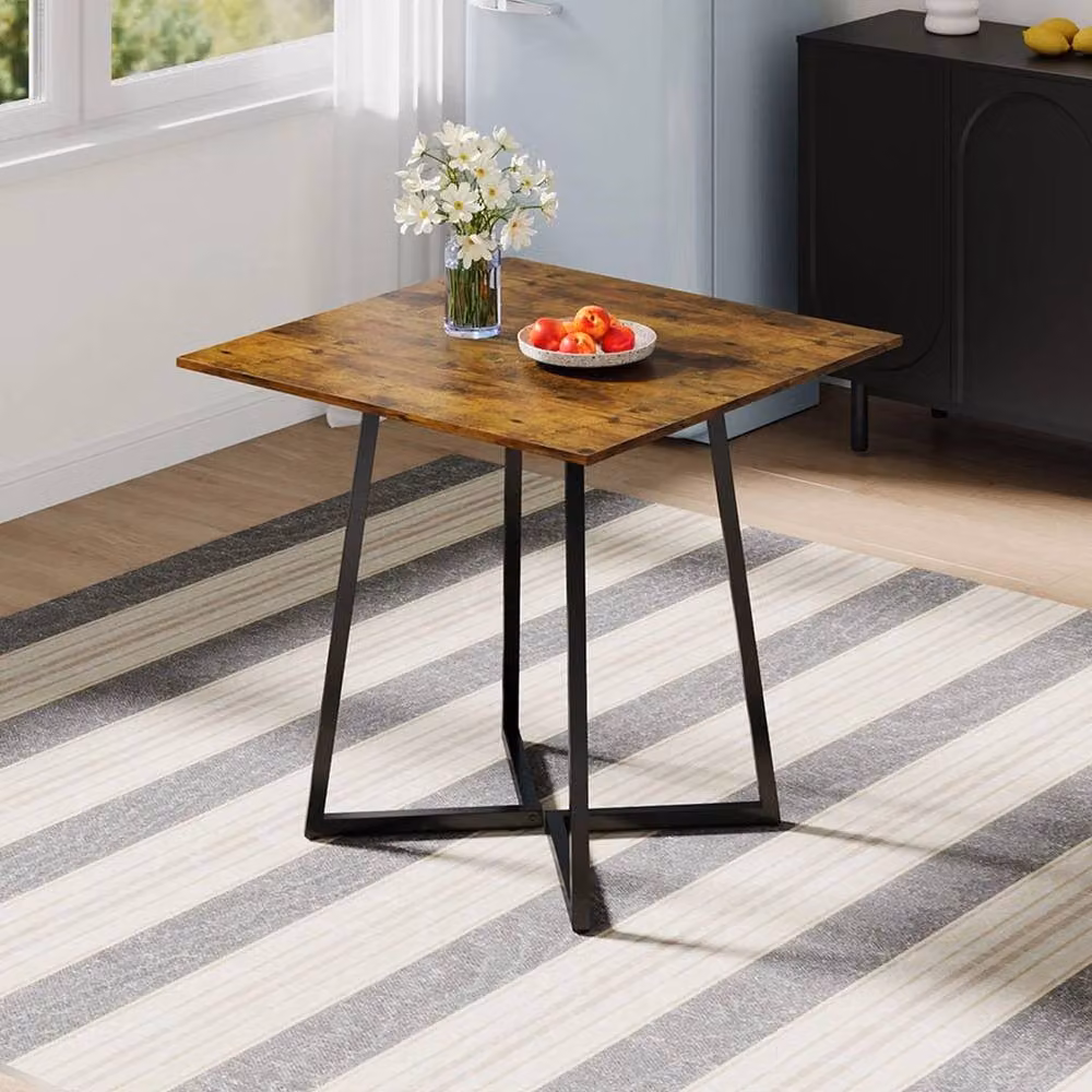 FLAVORA Industrial Style Square Dining Table in Brown and Grey with Metal Legs, W/D/H: 80 x 80 x 80 cm – 2