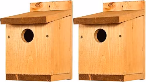 Happy Beaks Classic Redwood Wooden Bird Nesting Box with 30mm Hole, Brown, Pack of 2
