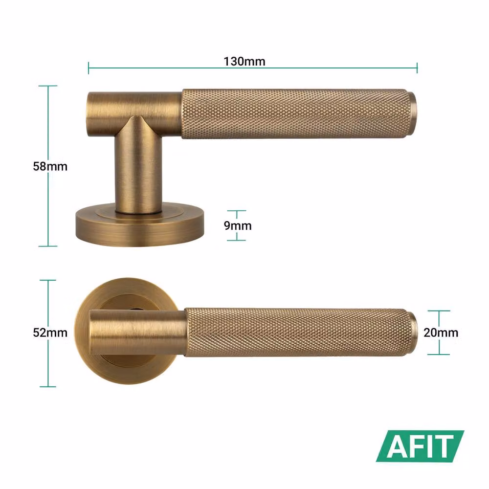 AFIT Antique Brass Knurled Lever Rose Euro Lock Double Cylinder Hinges in Bronze, 15.0 x 15.0 cm – 2